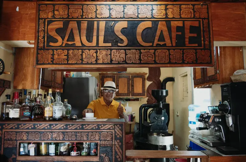 Saul behind the bar at Saul's Cafe