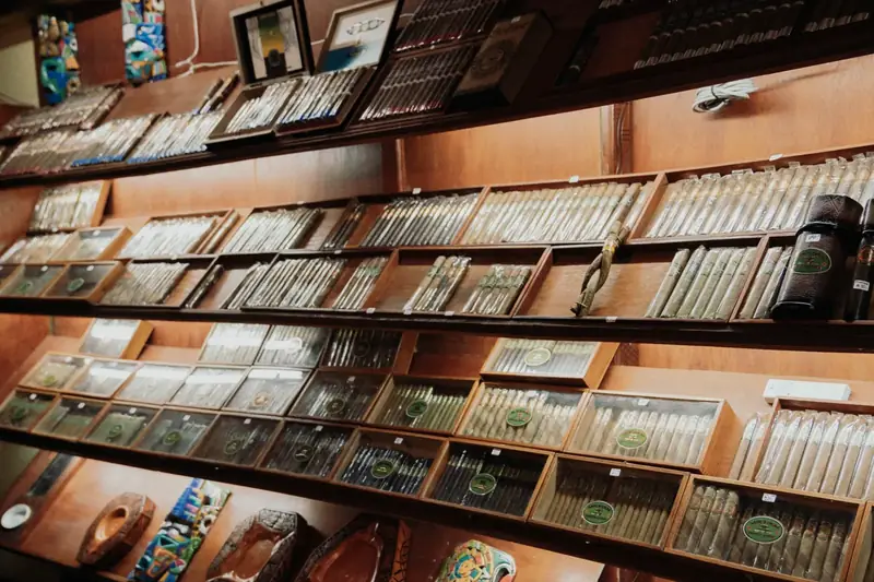 Rows of cigars on the shelves of Saul's humidor